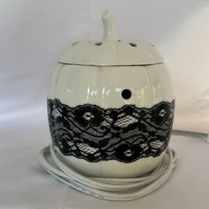 Sexy White Ceramic Pumpkin scentsy warmer  with Black Lace Design